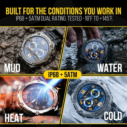 Vista 2 de Reloj inteligente ALPHAGEAR Raptor PRO para iPhone y Android, resistente, reloj inteligente (contestar/hacer llamadas), rastreador de bienestar