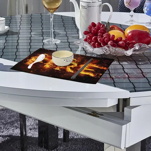 Vista 4 de Funny Fire Placemats Set of 6 Resistant Table Mats Washable Place Mats for Dinner Party Table Decoration