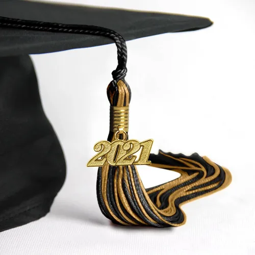 Vista 4 de Endea Graduation - Borla de doble color mixto con fecha dorada (negro/dorado antiguo, 2021)