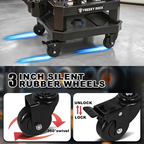 Vista 6 de Taburete rodante de taller con ruedas, taburete mecánico de trabajo de garaje resistente con respaldo, altura ajustable, silla giratoria de 360°
