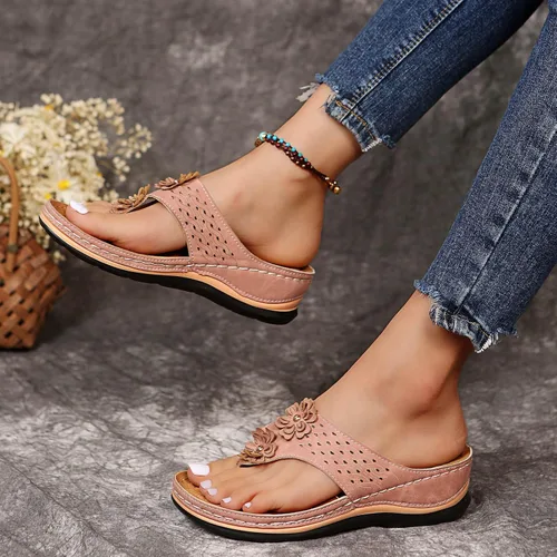 Vista 23 de Sandalias ortopédicas para mujer, pantuflas para caminar con soporte de arco, sandalias casuales antideslizantes A4# Caqui