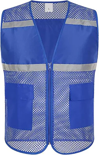 Vista 13 de TOPTIE Chaleco de seguridad de malla con cremallera, chaleco de uniforme de voluntario del equipo, chaleco reflectante para correr con bolsillos