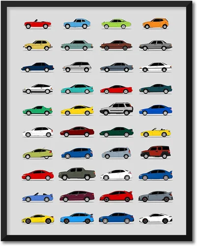 Vista 22 de Custom Car Posters Póster hecho a mano compatible con Honda Evolution Print Wall Art Décor Best Honda Generations - Azul brillante, impresión