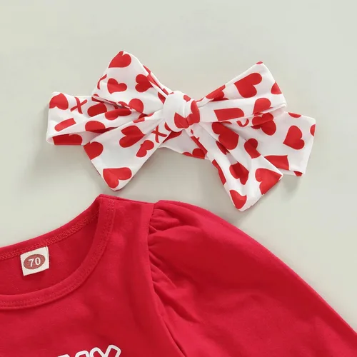 Vista 24 de FIOMVA Conjunto de ropa de 3 piezas con estampado de corazón para bebé recién nacida, para el día de San Valentín