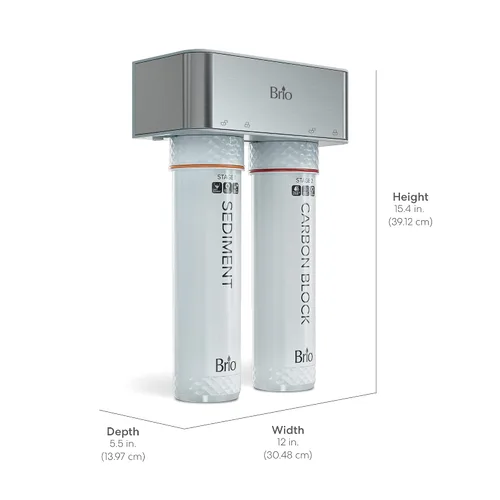 Vista 6 de Brio Sistema de filtración debajo del fregadero de 2 etapas, grifo de níquel cepillado, filtros de sedimentos y carbono de capacidad de 950 galones