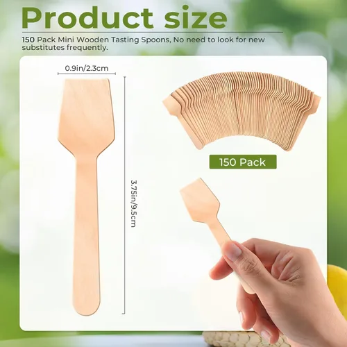 Vista 2 de Cucharas desechables mini de madera saboreadoras Cucharas de helado Cucharas de muestreo (150, 3.75 pulgadas)