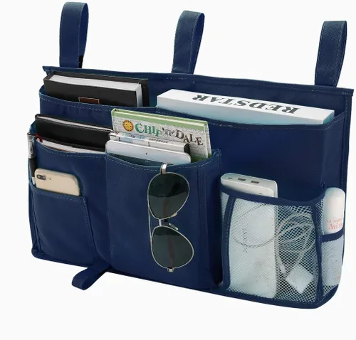 Vista 13 de Bseash Organizador de litera, organizador de cama colgante para mesita de noche, bolsa de almacenamiento con 4 bolsillos y 2 ganchos