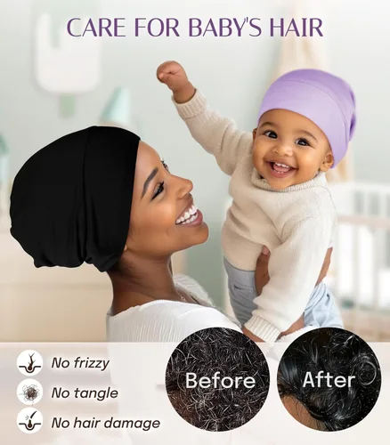 Vista 3 de OLESILK Gorro de Seda para Bebé de 0-6 Meses - Gorro de Cabello para Niños Pequeños de Seda de Morera 100%, Gorro de Noche Ajustable para Dormir