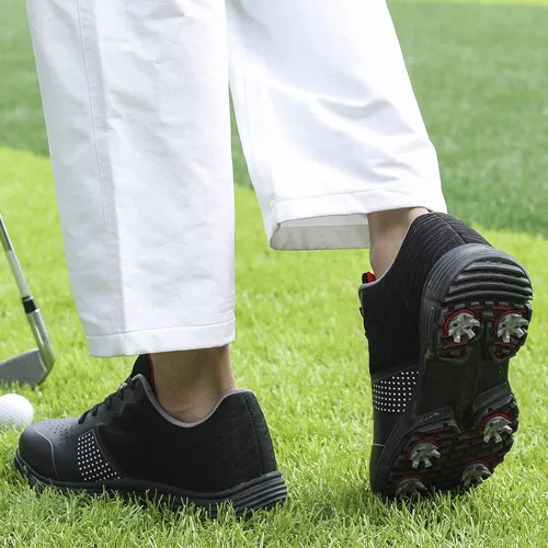 Vista 2 de THESTRON - Zapatos de golf para hombre con malla transpirable, zapatillas deportivas para caminar, 7 tacos, entrenadores de golf Negro