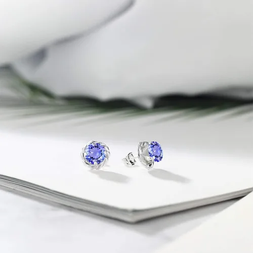 Vista 61 de Gem Stone King Aretes de plata de ley 925 de 0.236 in con piedra natal redonda para mujer