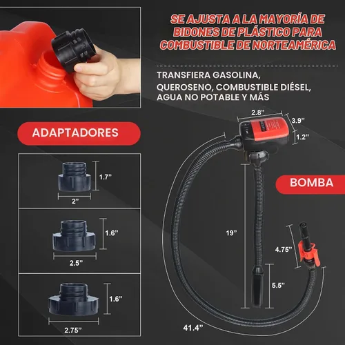 Vista 2 de Bomba de transferencia de combustible automática con sensor de parada automática (2.4 GPM), manguera de ingreso flexible se adapta a la mayoría