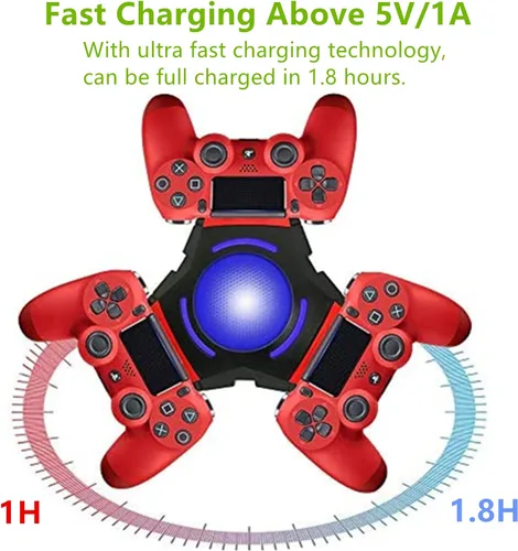 Vista 2 de ForBest - Cargador para mando de PS4 estación de carga PS4 estación de carga con indicador LED cable micro USB para Dualshock 4