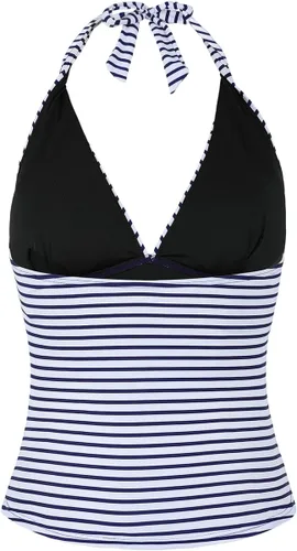 Vista 3 de Hilor - Parte superior de tankini para natación, con cuello profundo en V y halter, drapeado, para mujer