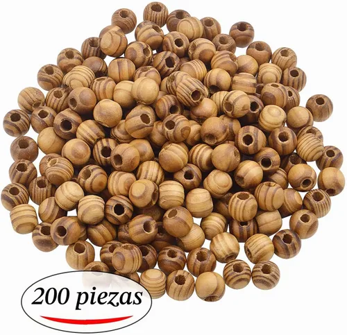 Vista 2 de Cuentas de madera natural, 200 piezas de 0.472 in redondas, agujero grande (0.177 in) para decoraciones de bricolaje