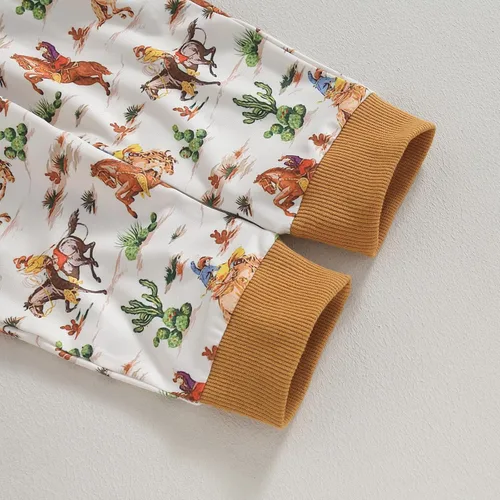 Vista 6 de Molioaky Ropa occidental para bebé recién nacido, sudadera con estampado de vaca, sudadera y pantalones deportivos, conjunto de ropa para otoño e