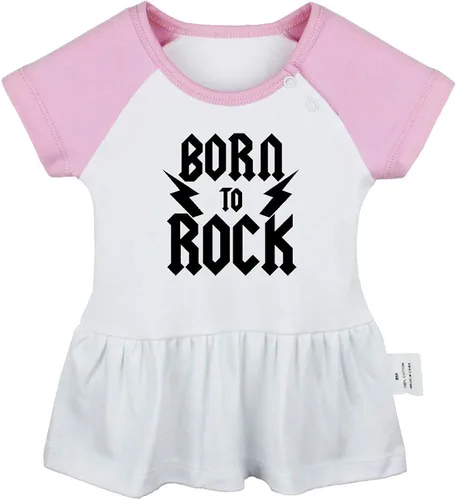 Vista 5 de Pack of 2, AB CD & Born to Rock Funny Print Dresses, Newborn Infant Baby Girls Princess Dress, Cute Ruffle