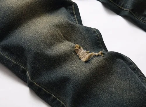 Vista 4 de Pantalones de mezclilla lavados para hombre con corte ajustado y elástico de moda Hip Hop