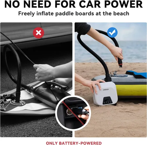 Vista 13 de CYCPLUS Smart SUP Air Pump, 20PSI, 38.48Wh Battery, Inflation & Deflation Compact size, 1.14kg, Auto-Off, 7 Nozzles, Air Pump for Stand Up Paddle