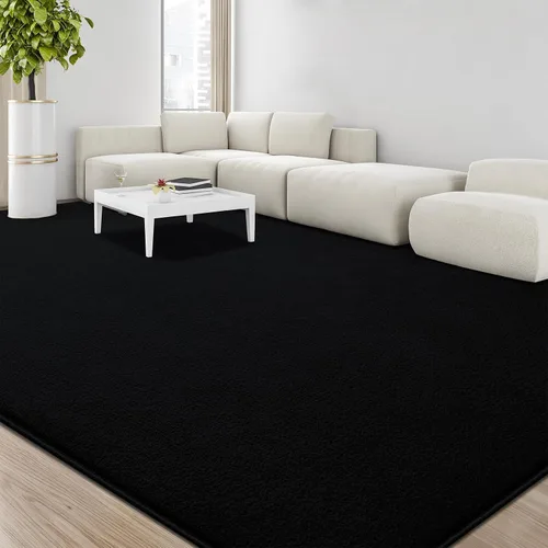 Vista 4 de Alfombras grandes para sala de estar, dormitorio, alfombra negra de 4 x 6 pies, alfombra shag minimalista moderna, alfombra suave, gruesa y cómoda