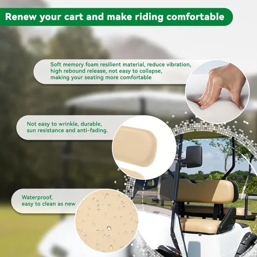 Vista 5 de Cojines de asiento delantero de repuesto para carrito de golf EZGO TXT 1994-2013 estilo de fábrica, 2 juegos que contienen respaldo y asiento