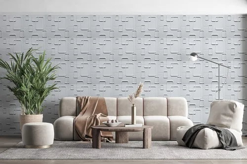 Vista 2 de Dundee Deco Paneles de pared 3D – Formas geométricas pintables de PVC blanco para decoración de pared interior, 19.7 x 19.7 pulgadas, cubre 2.7 pies