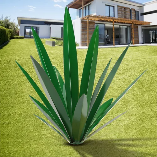 Vista 6 de TOMBABY Planta de agave de metal grueso de hoja grande, decoración al aire libre, patio del desierto, planta de arte, decoración de jardín, arte