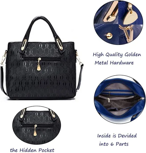Vista 6 de FiveloveTwo. Bolso de mano para mujer, 4 piezas, con asa superior, bolsa de hombro, soporte para tarjetas