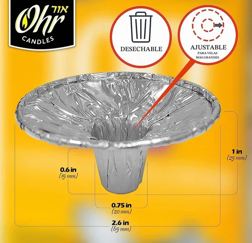 Vista 3 de OHR - Portavelas de papel de aluminio desechable extra pesado, Bobeches de goteo, paquete de 50