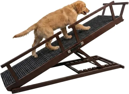 Vista 14 de Rampa para perros para cama, 7 niveles ajustables (13-37 pulgadas), rampa para perros de madera de abedul para cama alta, sofá, plegable de 60