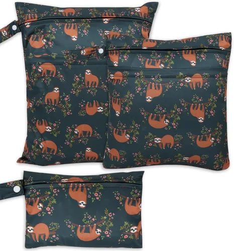 Vista 22 de 3 bolsas para pañales de tela para bebé, impermeables, reutilizables, con 2 bolsillos con cremallera y asa, bolsas de lavandería lavables