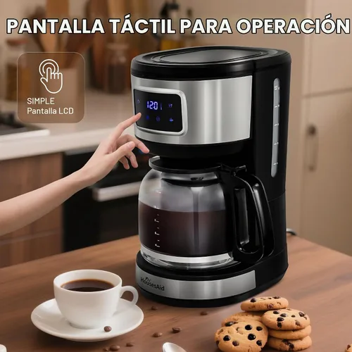 Vista 5 de Cafetera programable de goteo de 12 tazas, cafetera con pantalla táctil... Negro