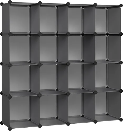 Vista 9 de SONGMICS Organizador de Almacenamiento en Cubos, Juego de 12 Cubos de Plástico, Estante para Libros, Organizadores de Armario y Almacenamiento