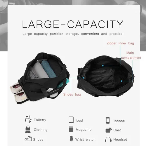 Vista 5 de HEAD Bolsa de deporte para mujer, bolsa de viaje impermeable de 32 litros con compartimento separado para zapatos, 4 formas de llevar, bolsa