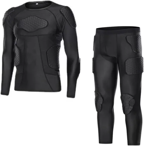 Vista 4 de Charque Camisas/pantalones protectores acolchados para hombre, para fútbol, paintball, béisbol, compresión, costilla, protección del esternón