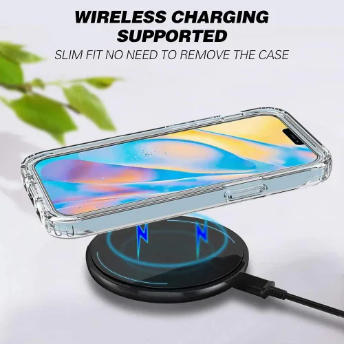 Vista 5 de AKABEILA Funda transparente para iPhone 13 y 14, funda de protección de cuerpo completo de 360°, protector de pantalla integrado sensible al tacto