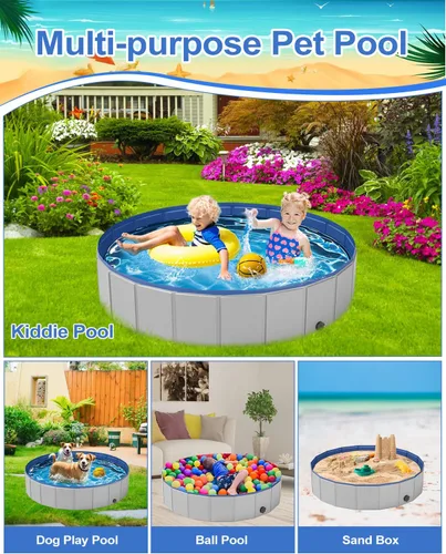 Vista 3 de Piscina para perros grandes, piscina plegable de plástico para perros antideslizantes (XL - 63 x 12 pulgadas)