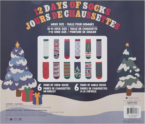 Vista 7 de Gertex Caja de regalo con calendario de Adviento para hombre Calcetines de 12 días de vacaciones Calcetines para hombre talla 10-13