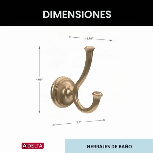 Vista 8 de Toallero de gancho doble "Cassidy" de Delta Faucet, 79735-CZ Bronce champán