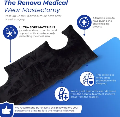 Vista 4 de RENOVA MEDICAL WEAR Mastectomía Post Op Almohada Pecho - Negro