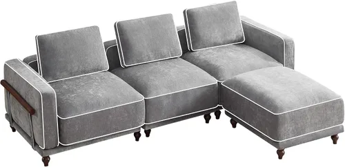 Vista 10 de Sofá biplaza modular de 80 pulgadas, sofá modular Cloud con reposabrazos y patas de madera, cómodo sofá tapizado de 2 plazas para sala de estar