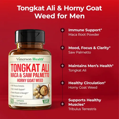 Vista 5 de HornyGoatWeed para hombres (1000 mg por porción), suplemento potenciador masculino con raíz de maca, Tongkat Ali, Saw Palmetto, Panax Ginseng