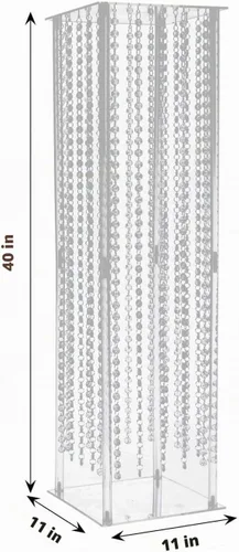 Vista 4 de Efavormart - Jarrón de pedestal de acrílico resistente de 40 pulgadas con cuentas de cristal colgantes, soporte de pilar transparente, centros