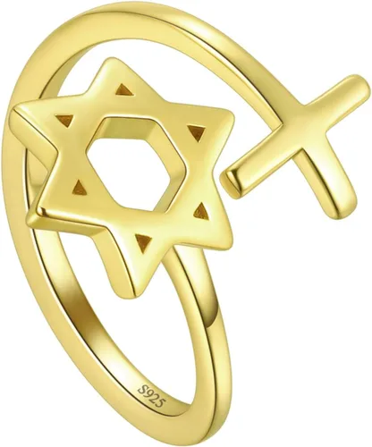 Vista 51 de Jewmon Anillo de plata de ley con estrella de David para mujer – Anillo ajustable Magen David – Amuleto Wicca – Regalos judíos