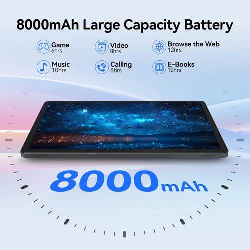 Vista 6 de Tablet Android 14 2025, tabletas de 11 pulgadas con celular dual 4G, 128 GB+16 (8+8 expandir) GB, procesador Octa-Core con cámaras HD duales de 13