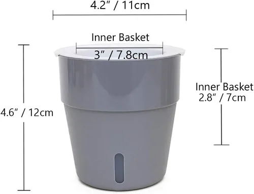 Vista 2 de Paquete de 3 macetas de riego automático de 4 pulgadas con indicador de nivel de agua, maceta moderna para interiores, color gris