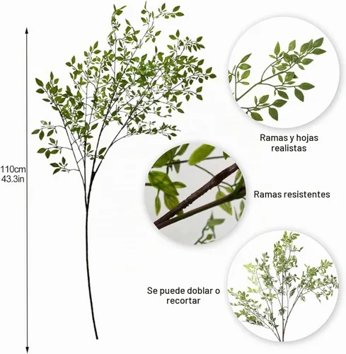 Vista 2 de Nandina - 3 piezas de hojas artificiales de plantas artificiales de 41.7 pulgadas, tallos de vegetación artificial, ramas de arbustos verdes
