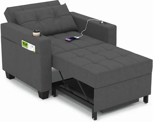 Vista 5 de Silla cama 3 en 1 de 36 pulgadas, sofá cama extraíble convertible, lino Gris-oscuro