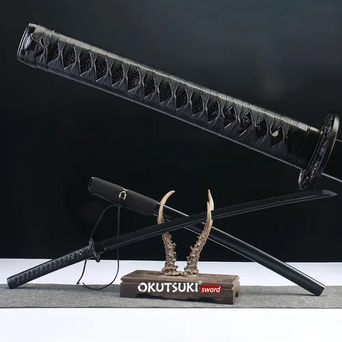 Vista 6 de Katana samurái negra espada japonesa de 41 pulgadas, afilada hecha a mano, acero de alto carbono, espiga completa