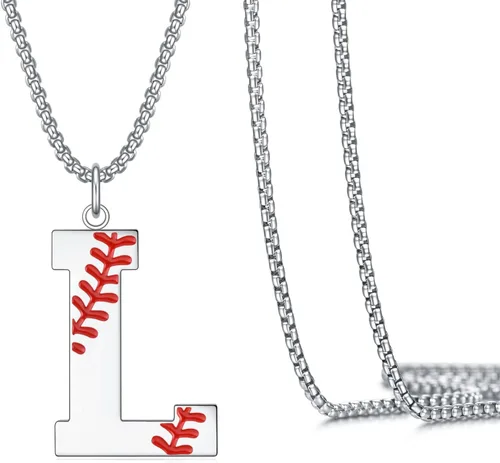 Vista 18 de VEEHOO Collar de béisbol para hombres y niños, letra inicial de la A a la Z, joyería de béisbol con colgante de joyería de béisbol para niños