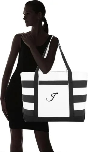 Vista 7 de DALIX - Bolsa de playa a rayas para mujer, diseño de rayas, color negro